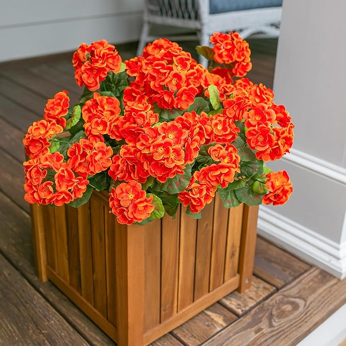 Artificial Geranium Fake Flowers for Outdoors Decoration, 6 Bundles Silk Geraniums Pink Flower UV Resistant Look Real Faux Plants for Outside Planter Front Door Garden Porch Patio Balcony Yard Home