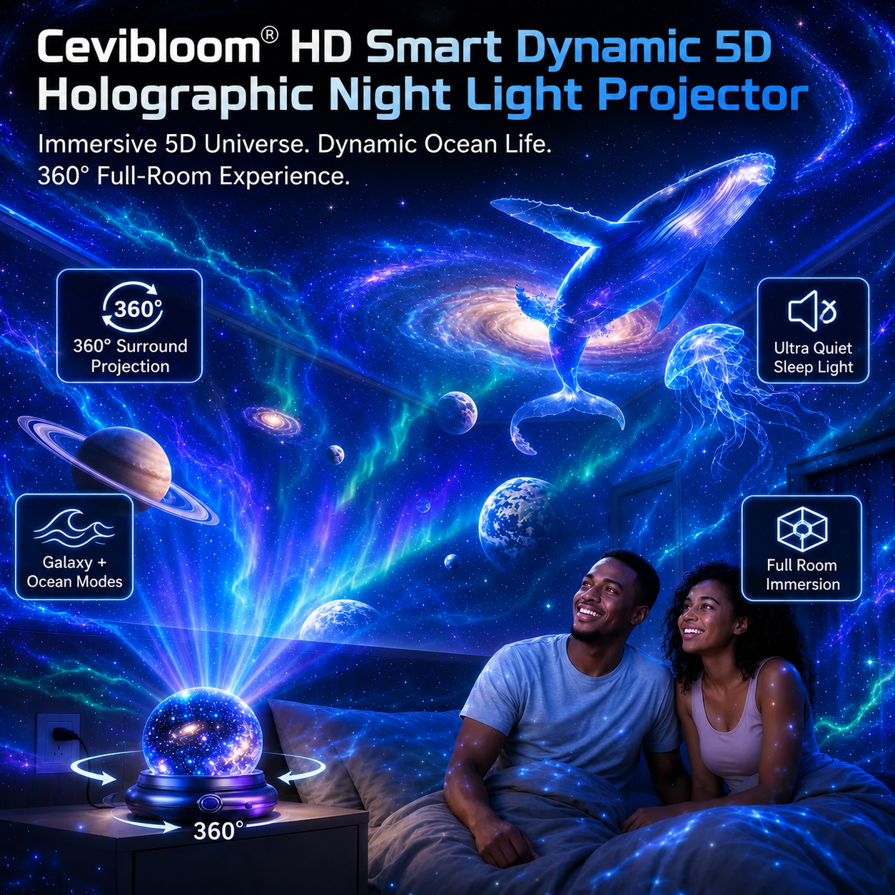 Deep Sea & Star Hologram Projector | Large-sphere projection & 4K immersive visuals. Instantly soothe your night!