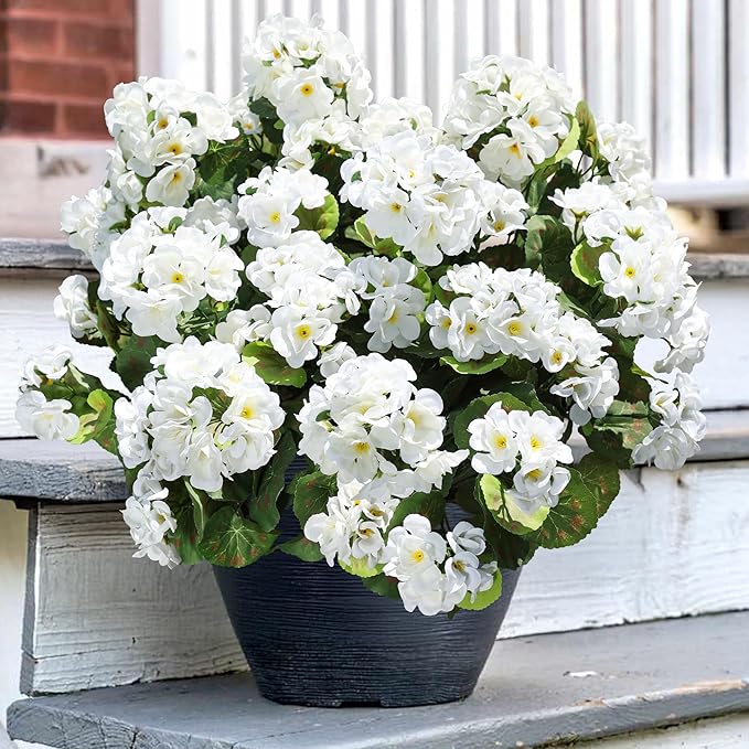 Artificial Geranium Fake Flowers for Outdoors Decoration, 6 Bundles Silk Geraniums Pink Flower UV Resistant Look Real Faux Plants for Outside Planter Front Door Garden Porch Patio Balcony Yard Home