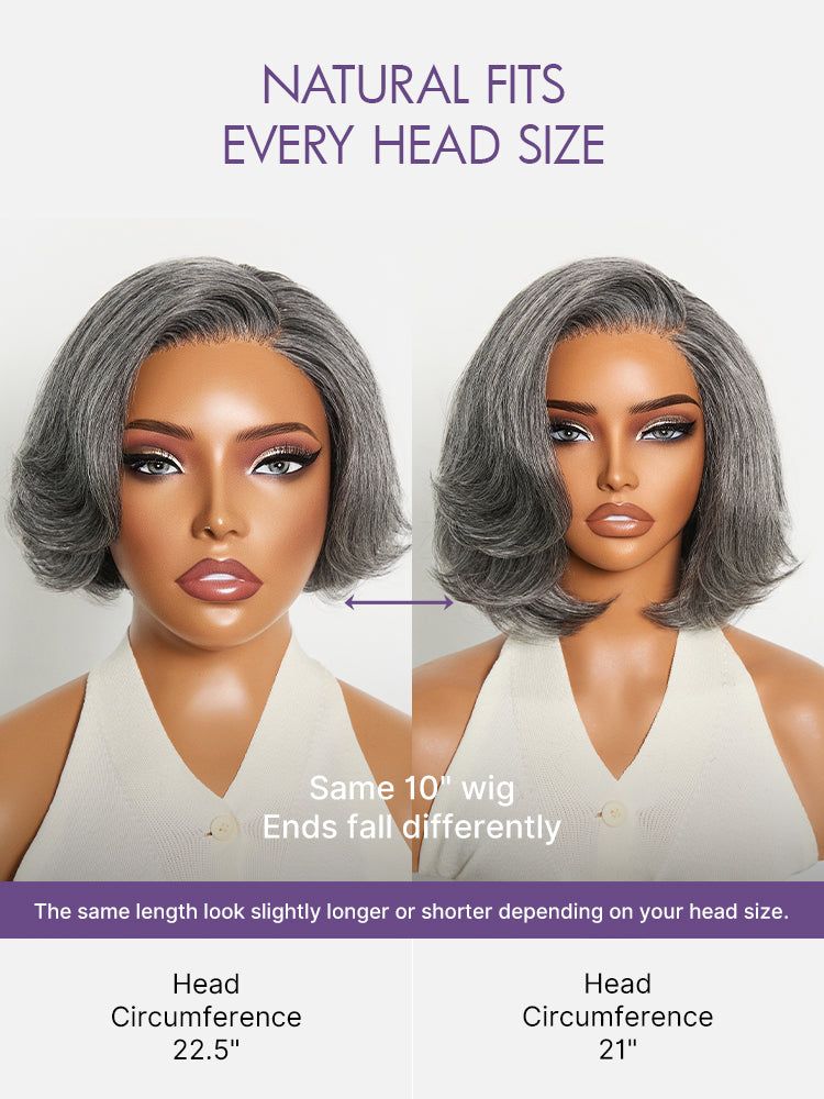 Boss Vibe Salt & Pepper Layered Bob Glueless Pre-Cut Minimalist HD Lace Grey Wig