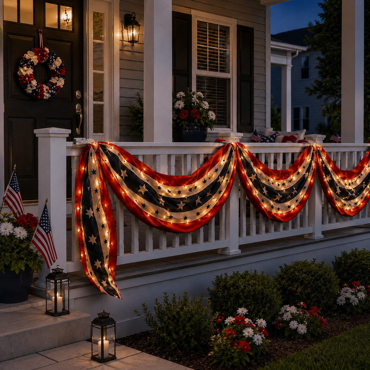 299.2" Lighted Patriotic USA Banner With Remote