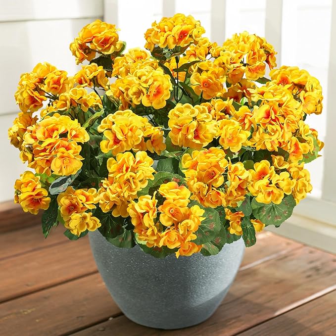 Artificial Geranium Fake Flowers for Outdoors Decoration, 6 Bundles Silk Geraniums Pink Flower UV Resistant Look Real Faux Plants for Outside Planter Front Door Garden Porch Patio Balcony Yard Home