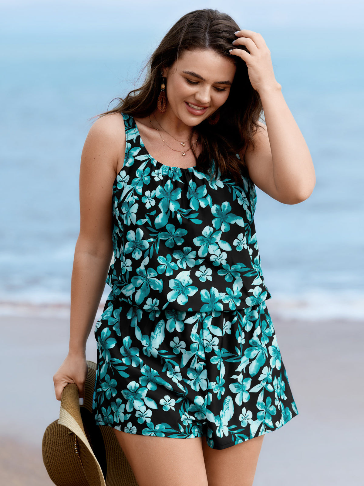 🌴Tropical Flower Print Pockets One-Piece Swimsuit