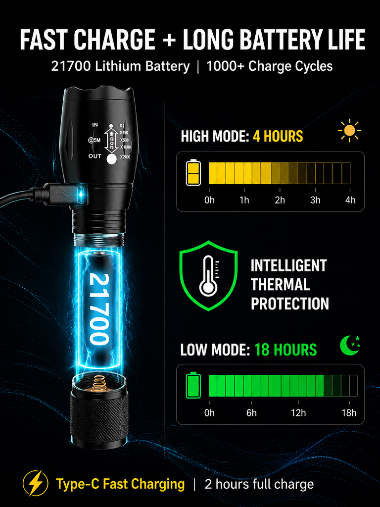 【Ultra Bright Sky Cannon】High Power Zoomable White Laser Flashlight- 20,000 lumens, hyper-focused beam