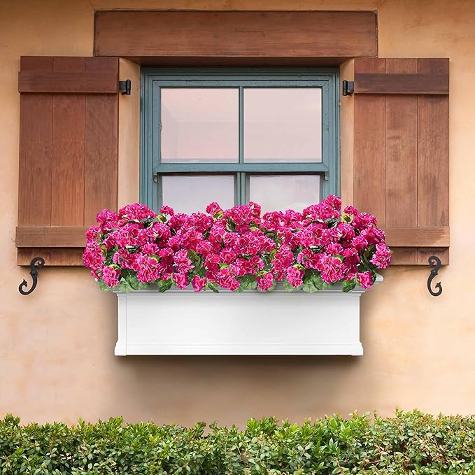 Artificial Geranium Fake Flowers for Outdoors Decoration, 6 Bundles Silk Geraniums Pink Flower UV Resistant Look Real Faux Plants for Outside Planter Front Door Garden Porch Patio Balcony Yard Home