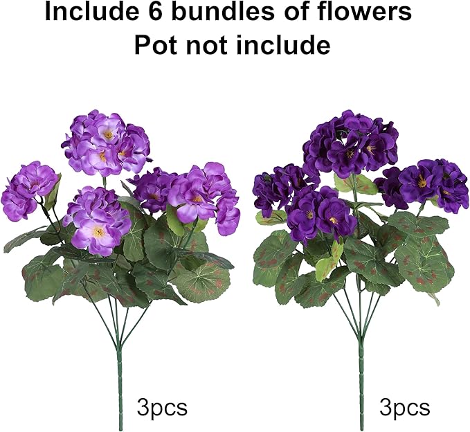 Artificial Geranium Fake Flowers for Outdoors Decoration, 6 Bundles Silk Geraniums Pink Flower UV Resistant Look Real Faux Plants for Outside Planter Front Door Garden Porch Patio Balcony Yard Home