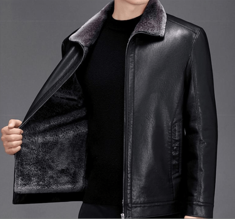 Men's leather jacket, thickened and lined with fleece , Your body temperature can rise by 5 degrees Celsius in just 1 second