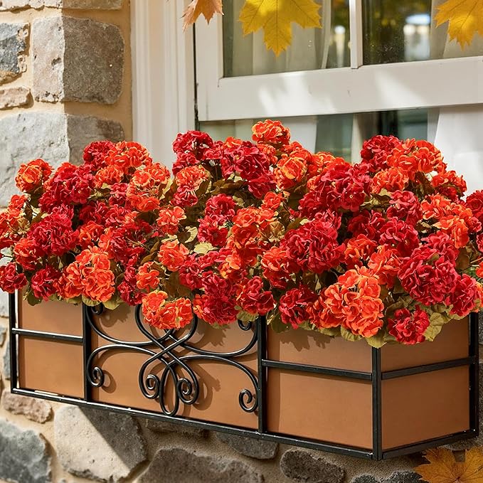 Artificial Geranium Fake Flowers for Outdoors Decoration, 6 Bundles Silk Geraniums Pink Flower UV Resistant Look Real Faux Plants for Outside Planter Front Door Garden Porch Patio Balcony Yard Home