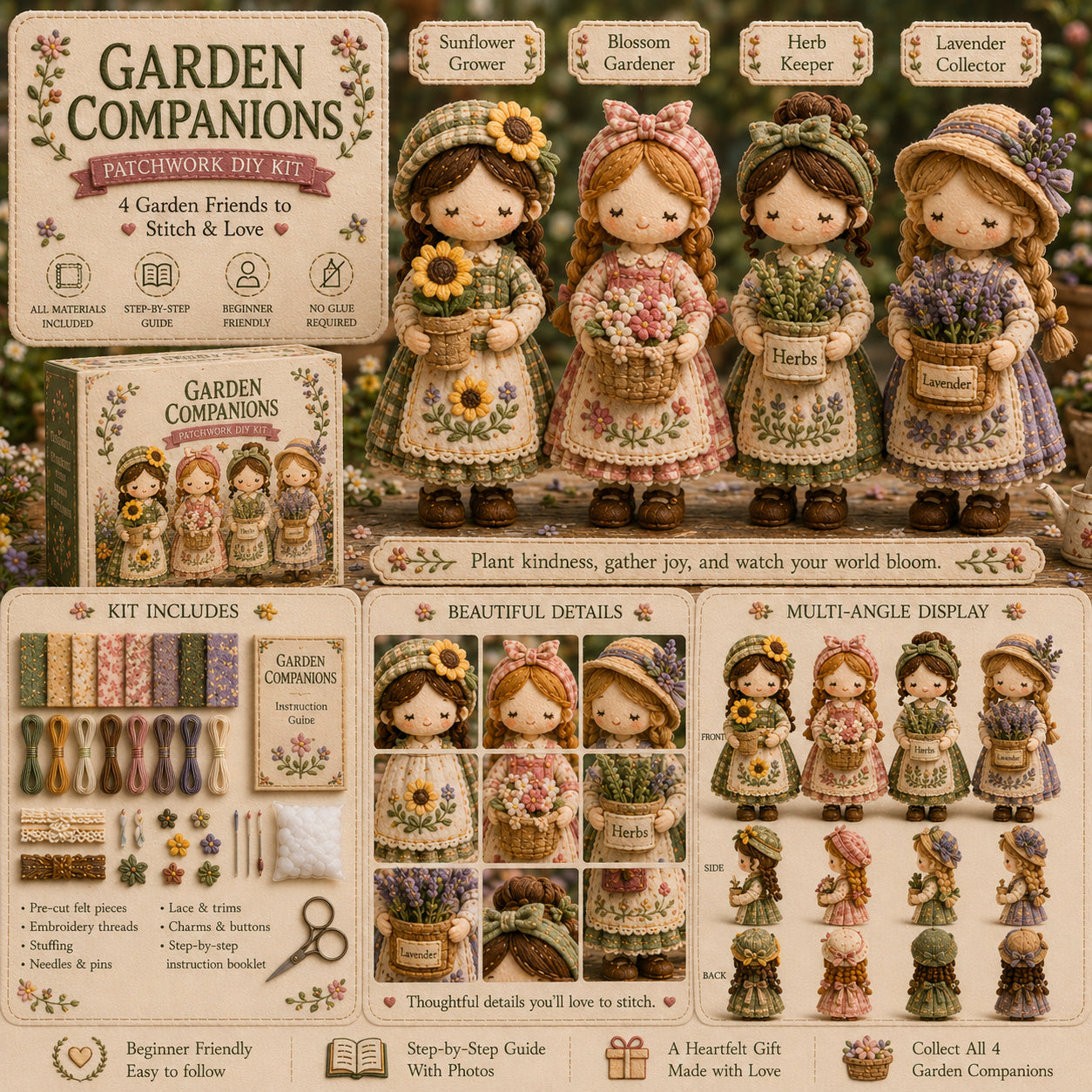 Tiny Patchwork Friends DIY Kit – Beginner-Friendly Sewing Craft Kit