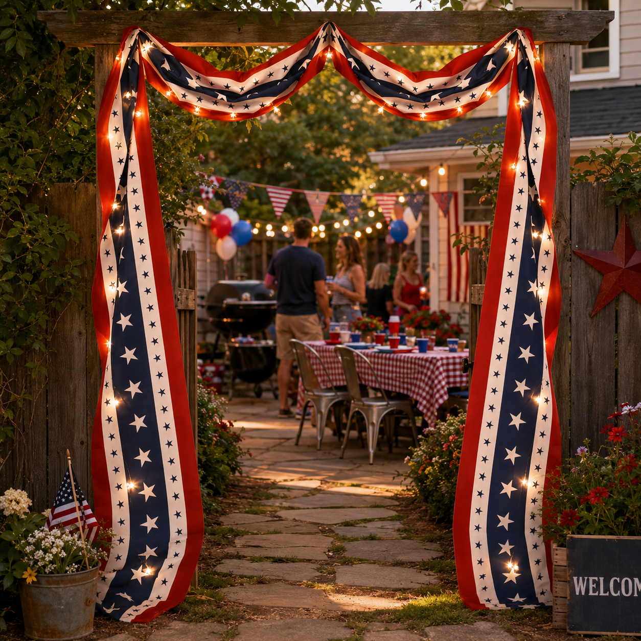 299.2" Lighted Patriotic USA Banner With Remote