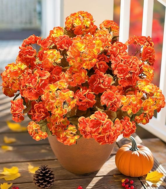 Artificial Geranium Fake Flowers for Outdoors Decoration, 6 Bundles Silk Geraniums Pink Flower UV Resistant Look Real Faux Plants for Outside Planter Front Door Garden Porch Patio Balcony Yard Home