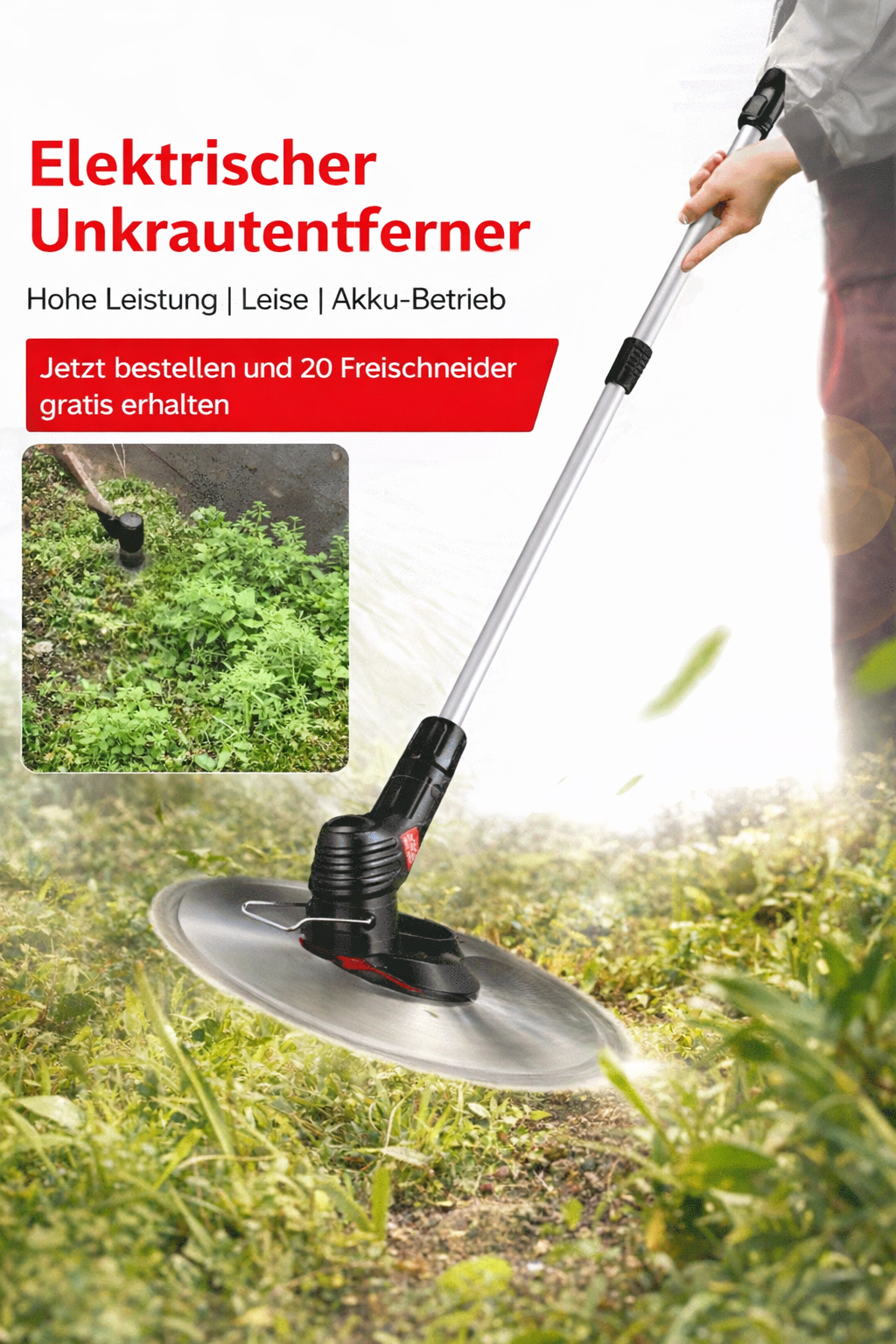 Akku-Rasentrimmer mit Teleskopstiel: Ultraleichtes Design für müheloses Trimmen ohne Kabel – Inkl. Zubehör