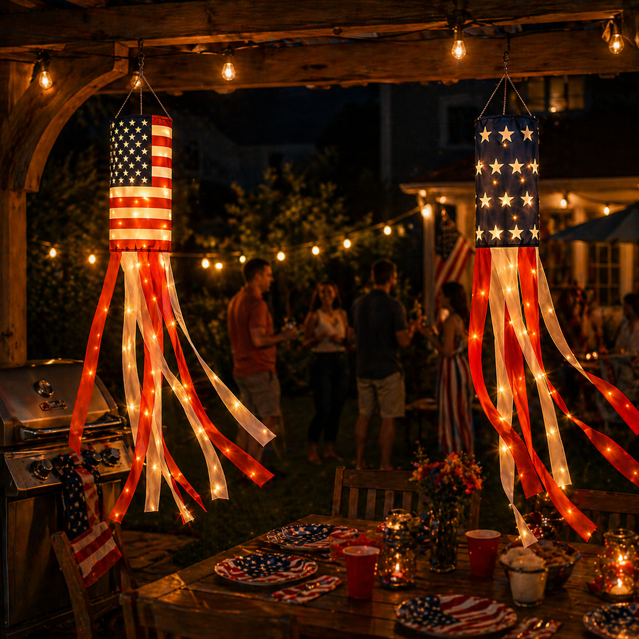 2-Pack Remote-Controlled Lighted Patriotic Windsocks