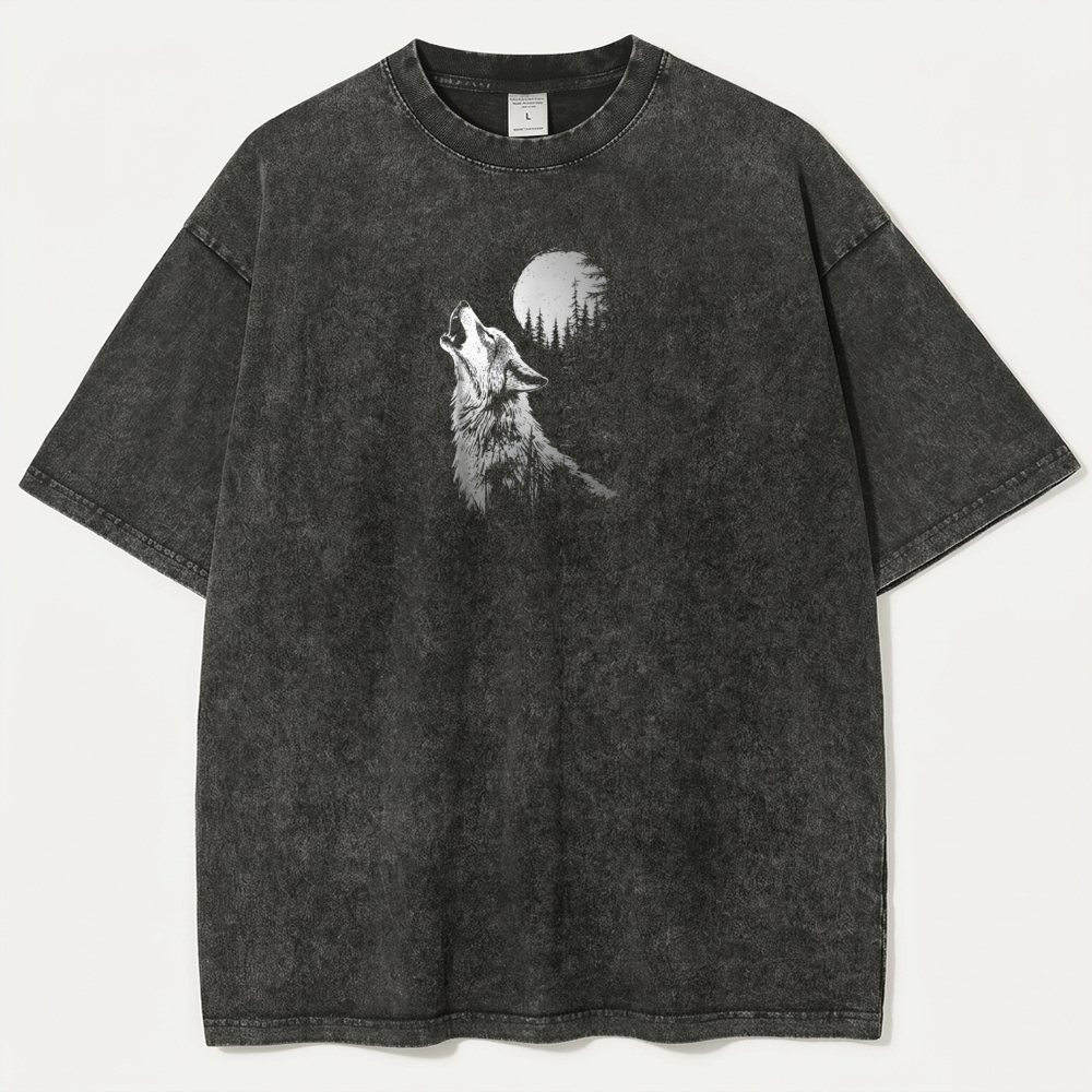 Wolf Howl Forest Vintage Organic Cotton Hiking Tee-HikeVista