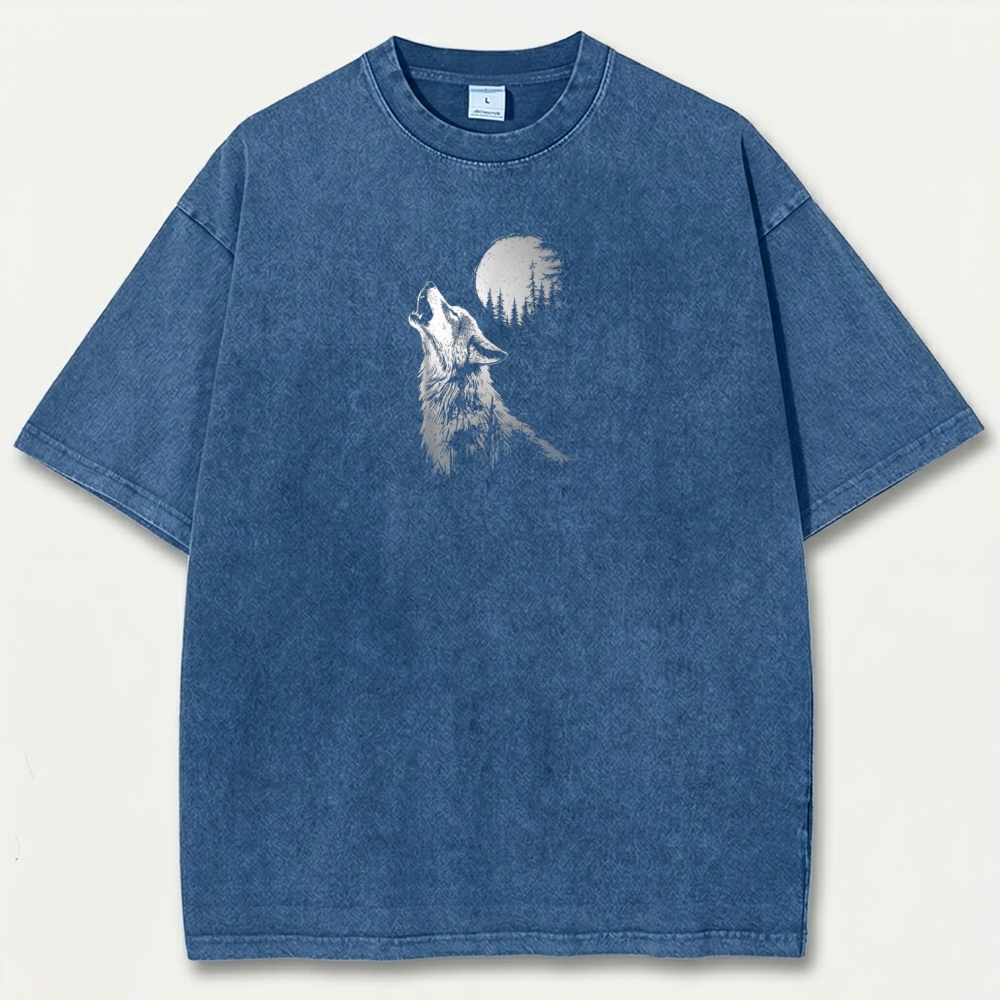 Wolf Howl Forest Vintage Organic Cotton Hiking Tee-HikeVista