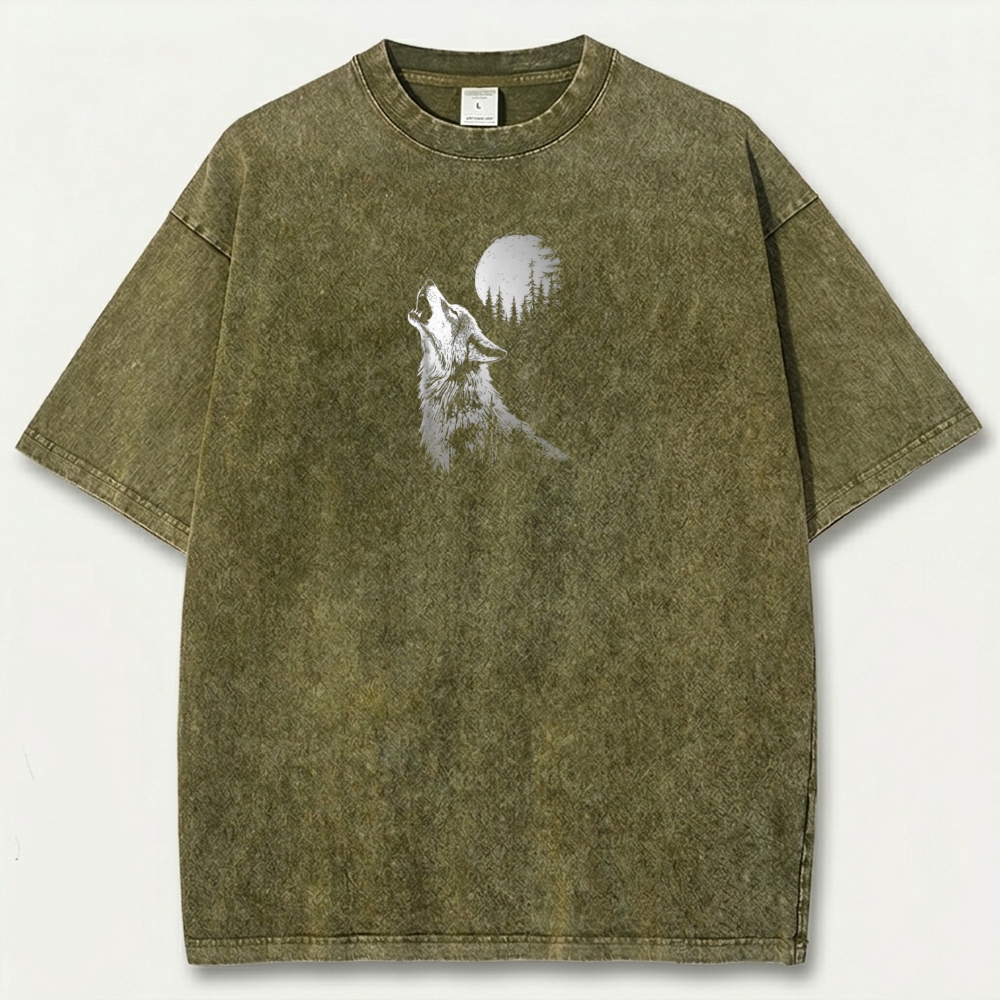 Wolf Howl Forest Vintage Organic Cotton Hiking Tee-HikeVista