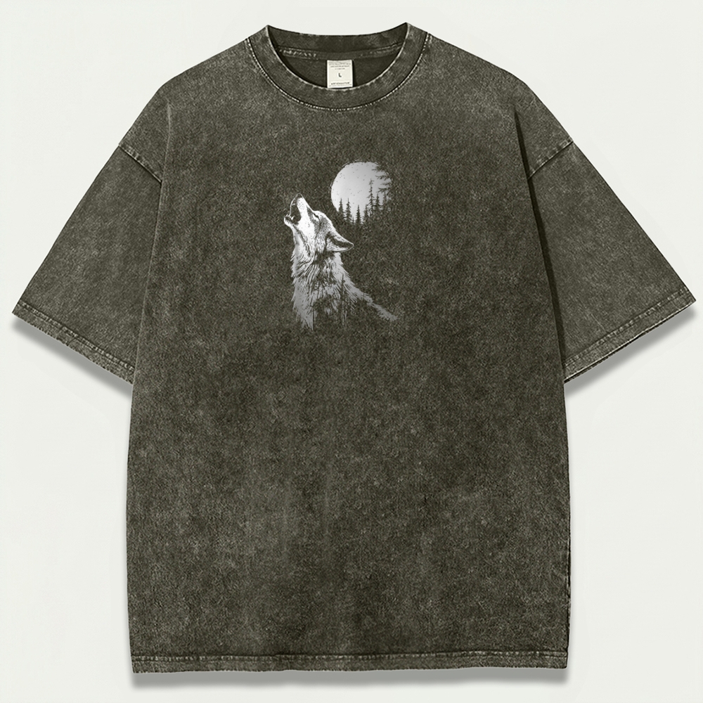 Wolf Howl Forest Vintage Organic Cotton Hiking Tee-HikeVista