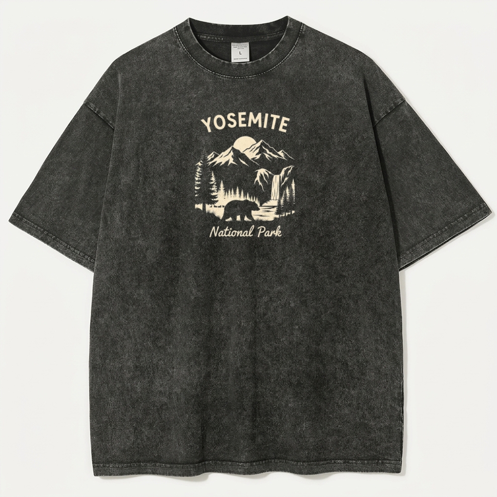 Yosemite National Park Vintage Organic Cotton Bear Forest  Tee-HikeVista