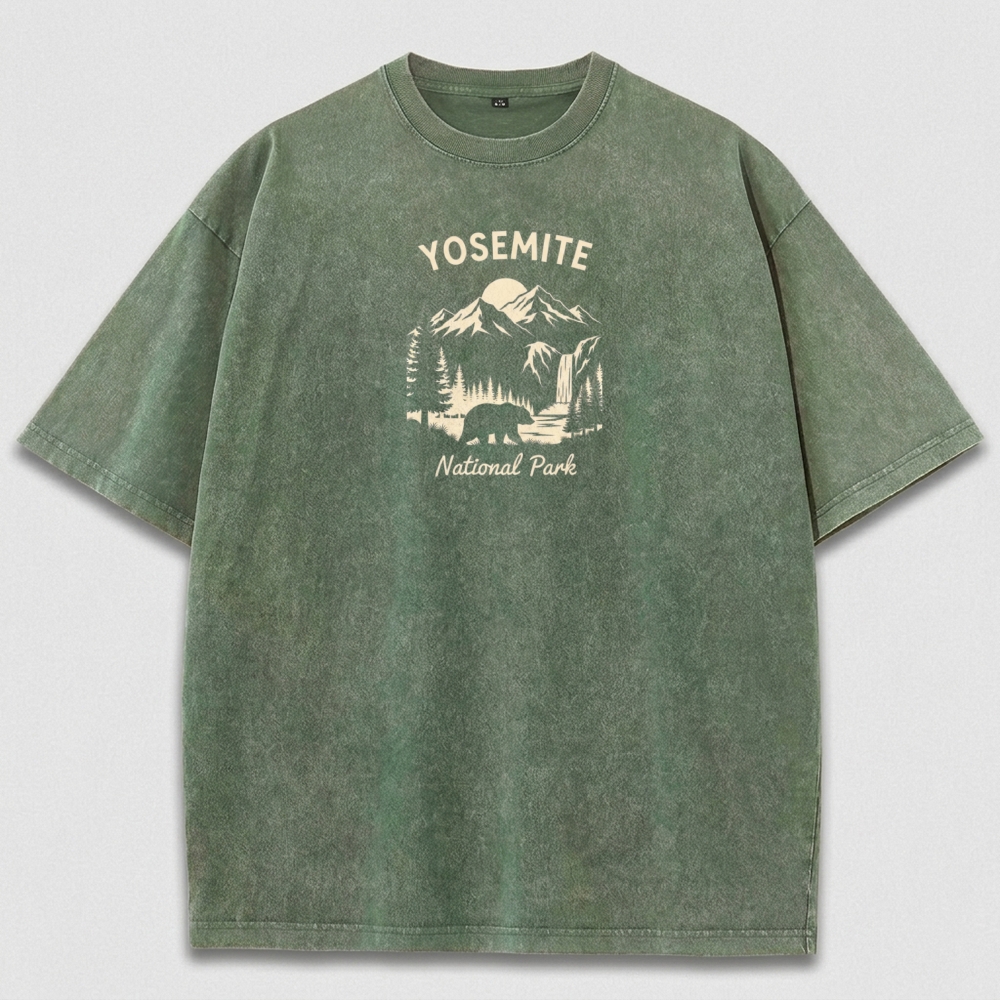 Yosemite National Park Vintage Organic Cotton Bear Forest  Tee-HikeVista