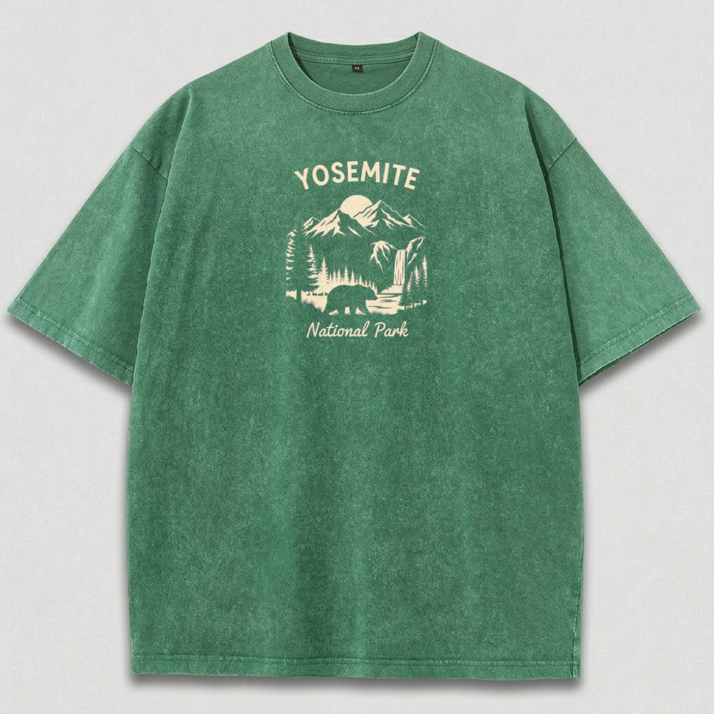 Yosemite National Park Vintage Organic Cotton Bear Forest  Tee-HikeVista