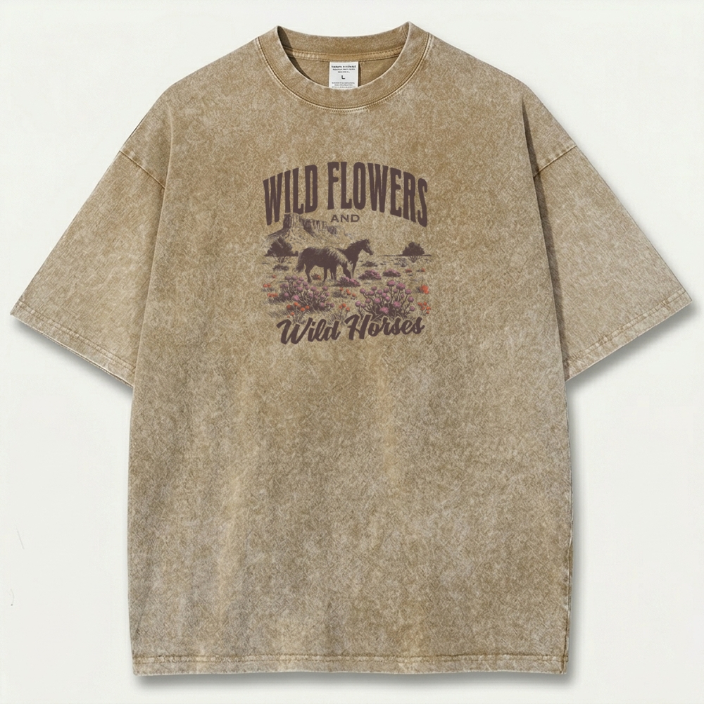 Wildflower And Wild Horse Vintage Organic Cotton Trail Tee-HikeVista