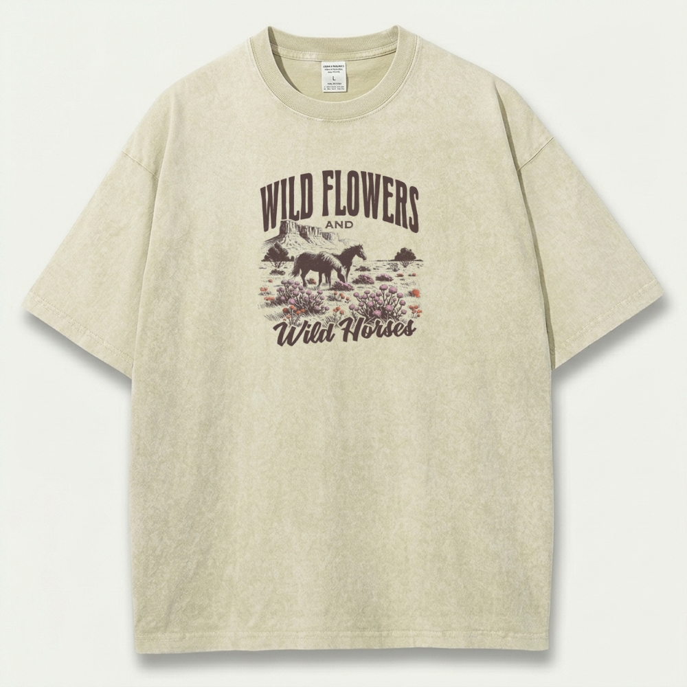 Wildflower And Wild Horse Vintage Organic Cotton Trail Tee-HikeVista