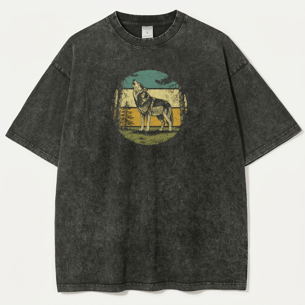 Wolf Howl Forest Vintage Organic Cotton Trail Tee-HikeVista