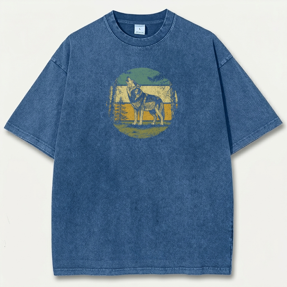 Wolf Howl Forest Vintage Organic Cotton Trail Tee-HikeVista
