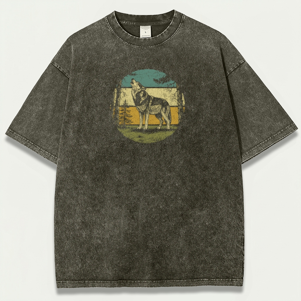 Wolf Howl Forest Vintage Organic Cotton Trail Tee-HikeVista