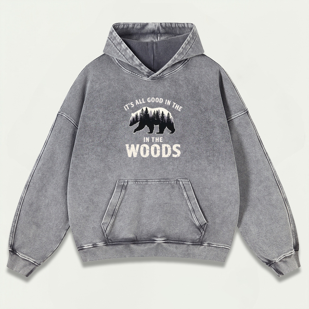Bear In The Woods Vintage Premium Heavyweight Hiking Hoodie-HikeVista