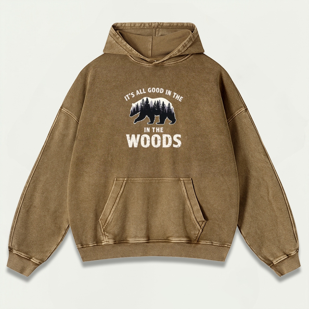 Bear In The Woods Vintage Premium Heavyweight Hiking Hoodie-HikeVista