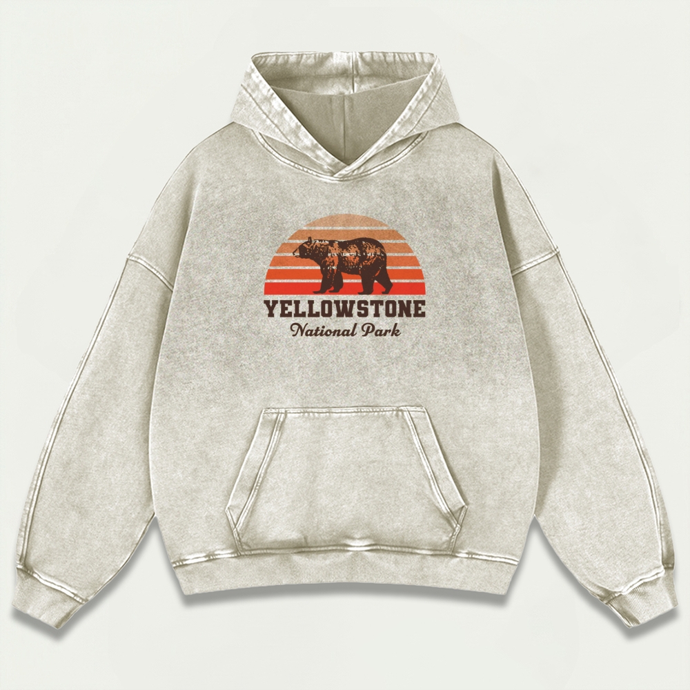 Yellowstone Bear Vintage Premium Heavyweight Hiking Hoodie-HikeVista