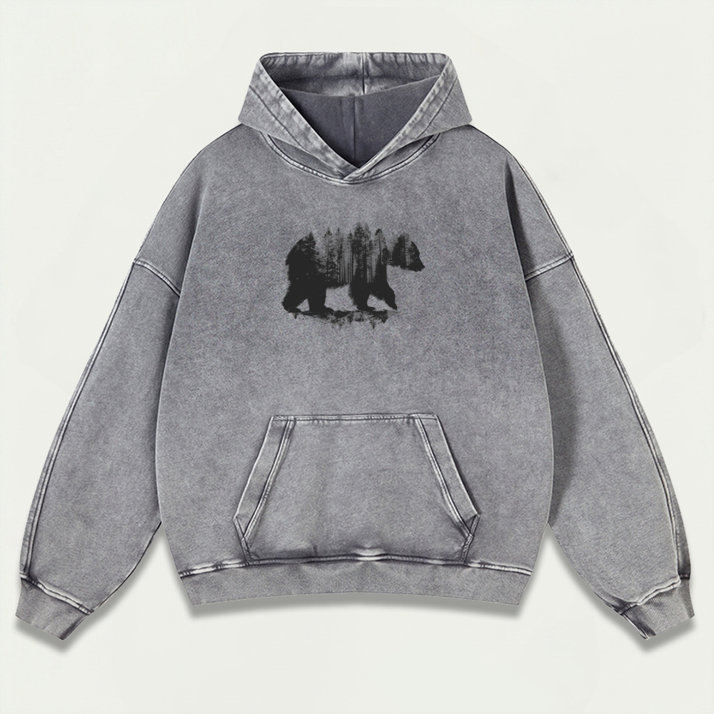 Bear Forest Vintage Premium Heavyweight Hiking Hoodie-HikeVista