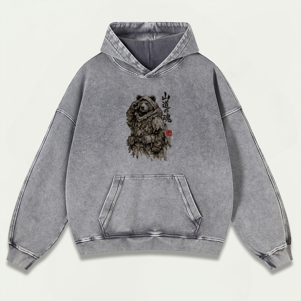 The Soul of the Mountain Path Vintage Premium Heavyweight Bear Hoodie-HikeVista