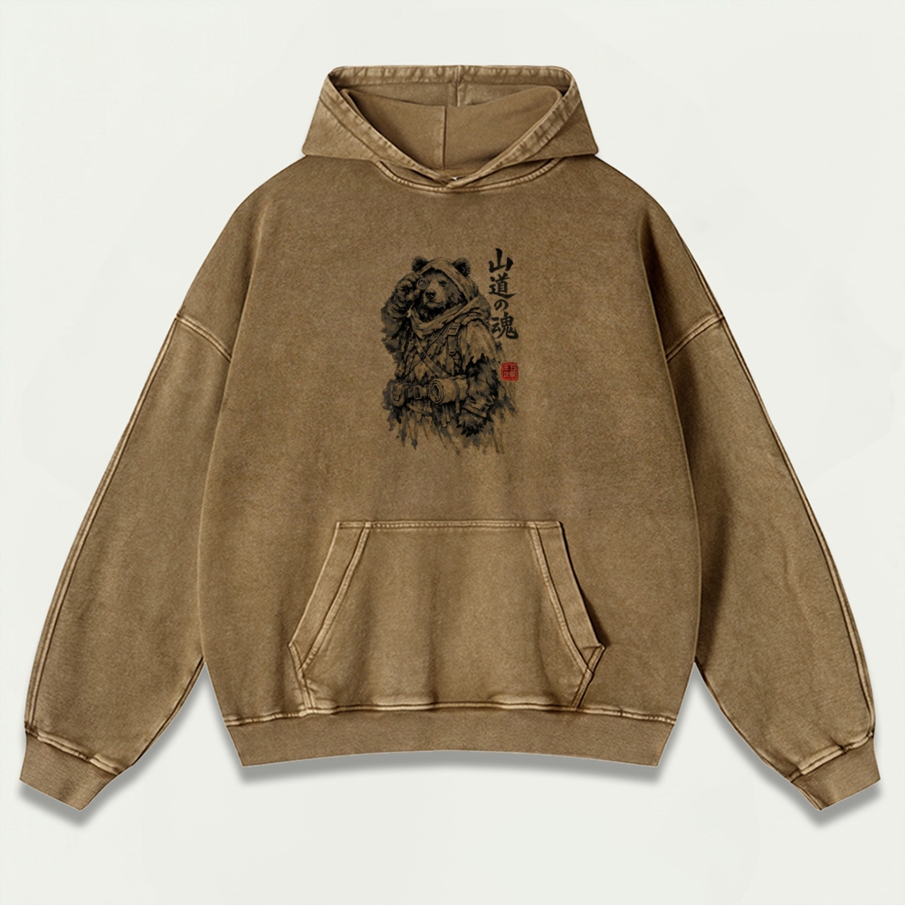 The Soul of the Mountain Path Vintage Premium Heavyweight Bear Hoodie-HikeVista