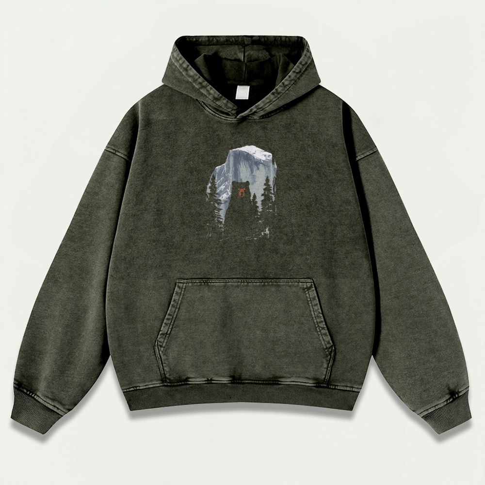 Bear Forest Vintage Premium Heavyweight Hiking Hoodie-HikeVista