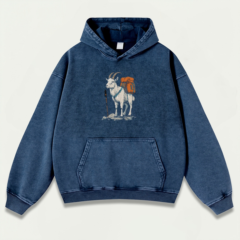 Mountain Goat Vintage Premium Heavyweight Hiking Hoodie-HikeVista
