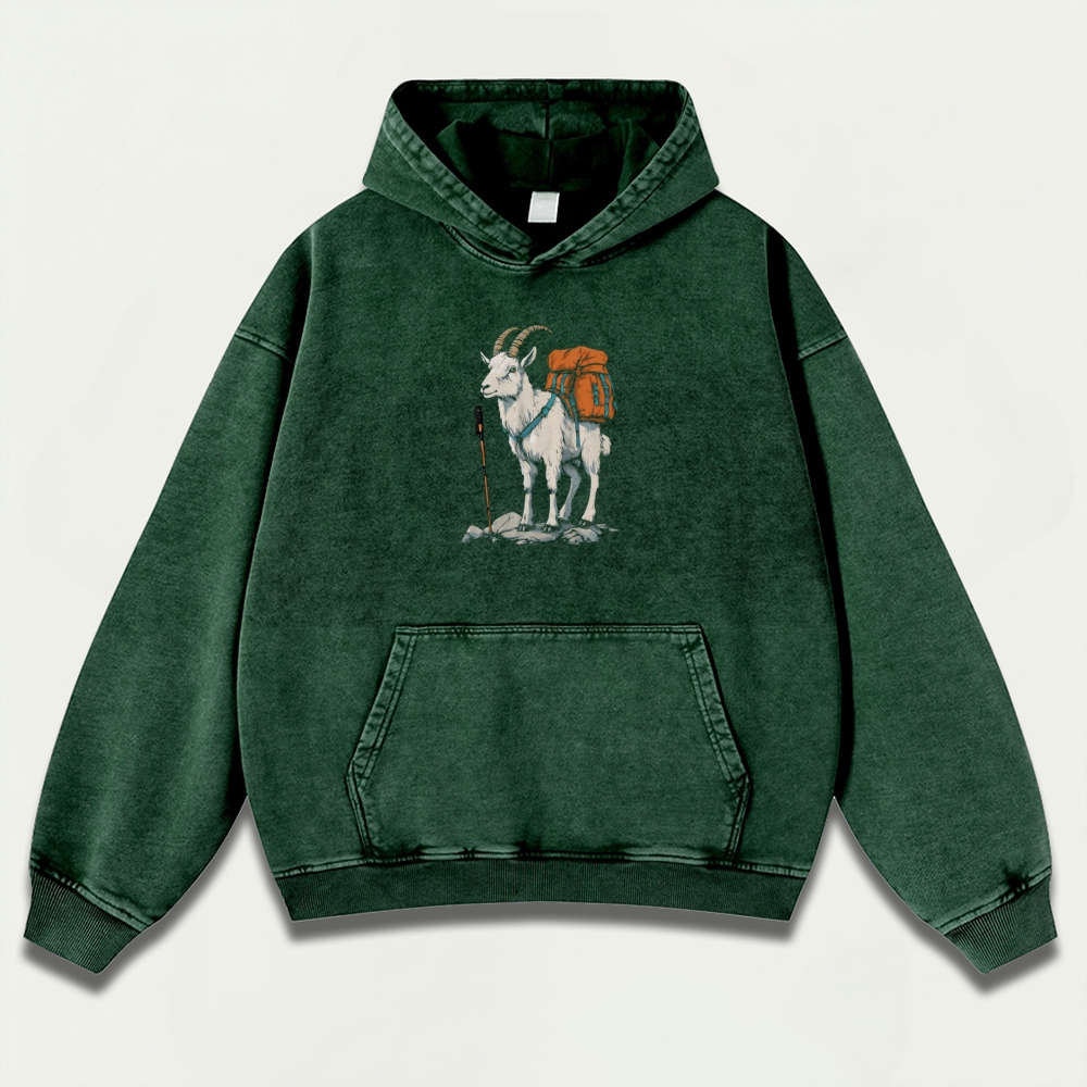 Mountain Goat Vintage Premium Heavyweight Hiking Hoodie-HikeVista