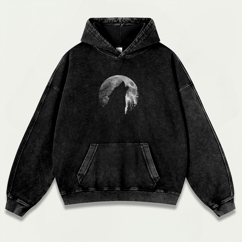 Wolf Howl Forest Vintage Premium Heavyweight Trail Hoodie-HikeVista