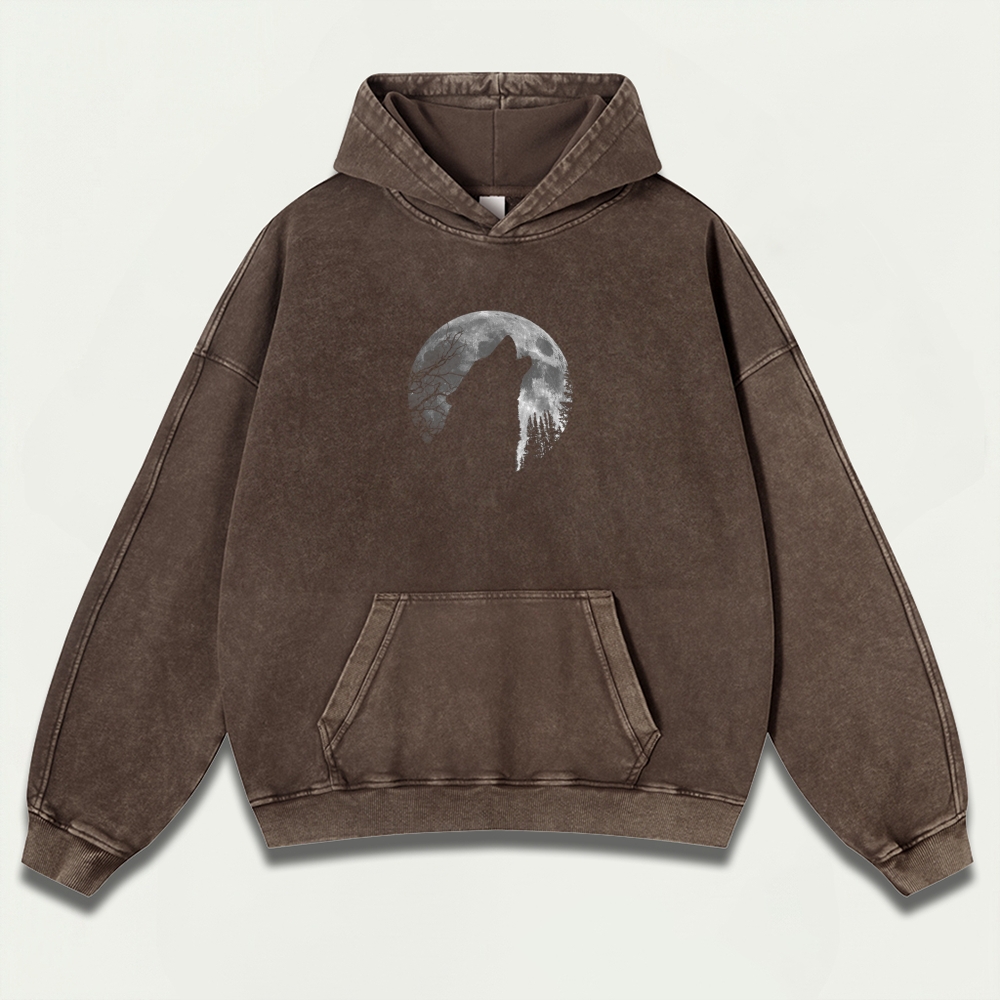 Wolf Howl Forest Vintage Premium Heavyweight Trail Hoodie-HikeVista