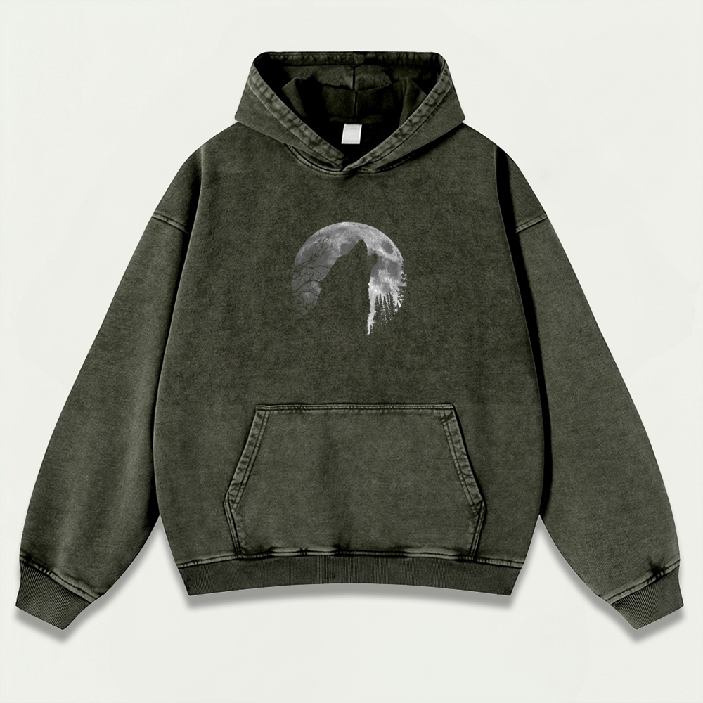 Wolf Howl Forest Vintage Premium Heavyweight Trail Hoodie-HikeVista