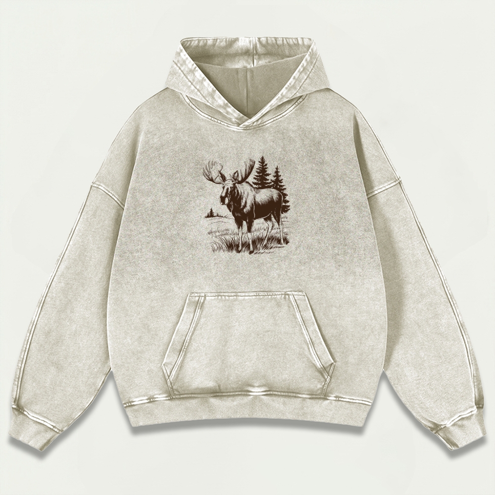 Moose In The Woods Vintage Premium Heavyweight Trail Hoodie-HikeVista