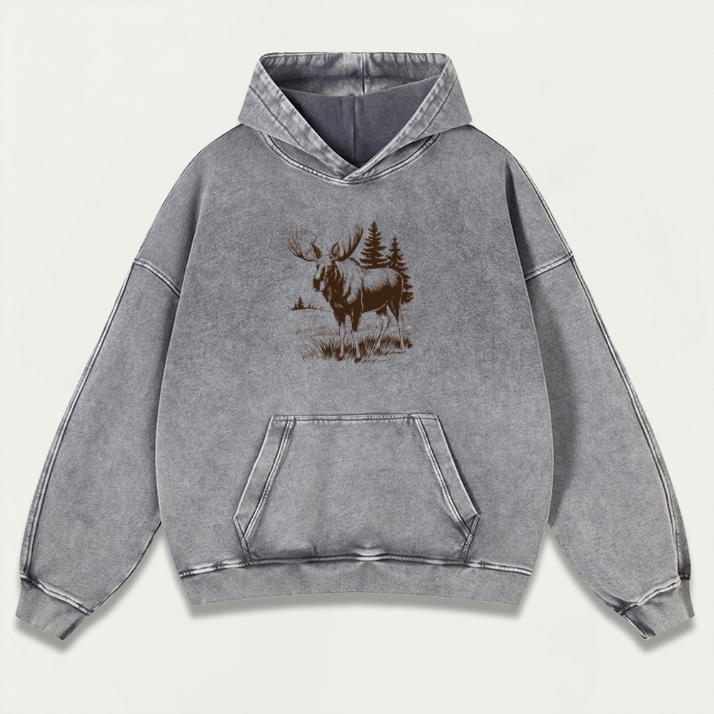 Moose In The Woods Vintage Premium Heavyweight Trail Hoodie-HikeVista