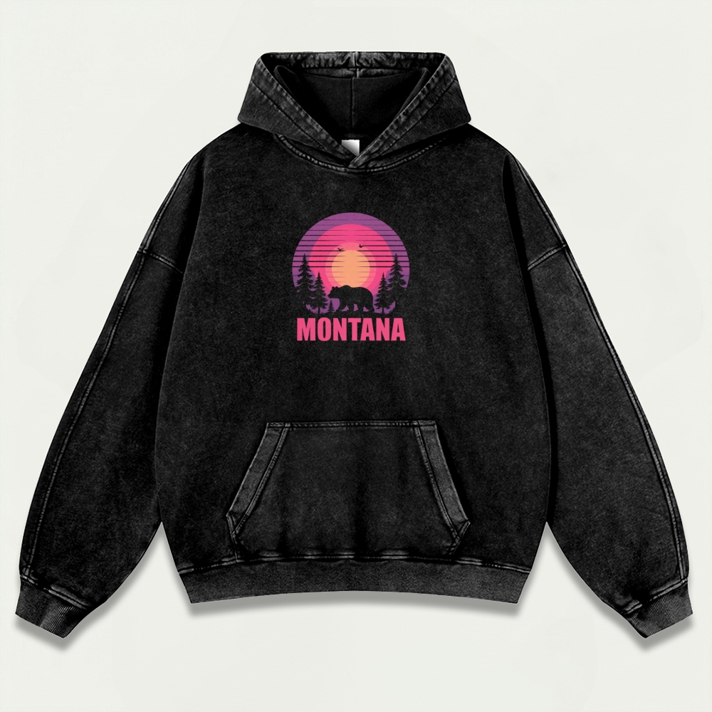 Montana In The Woods Vintage Premium Heavyweight Trail Hoodie-HikeVista