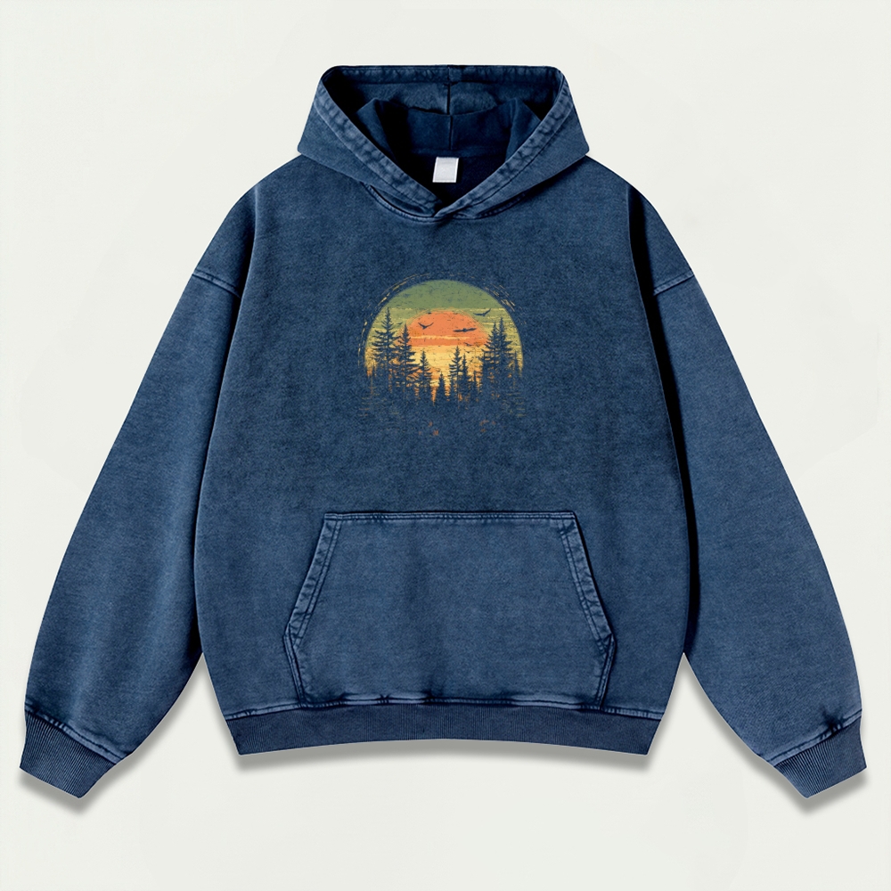 Sunset Forest Vintage Vintage Premium Heavyweight Trail Hoodie-HikeVista