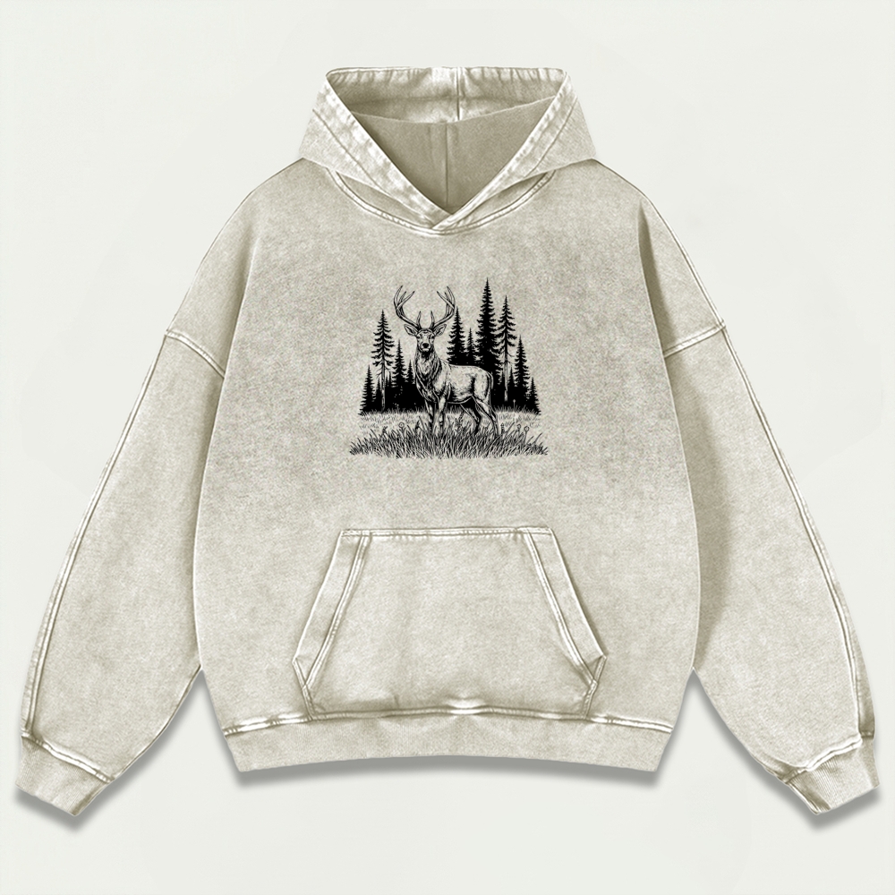 Elk In The Woods Vintage Premium Heavyweight Trail Hoodie-HikeVista