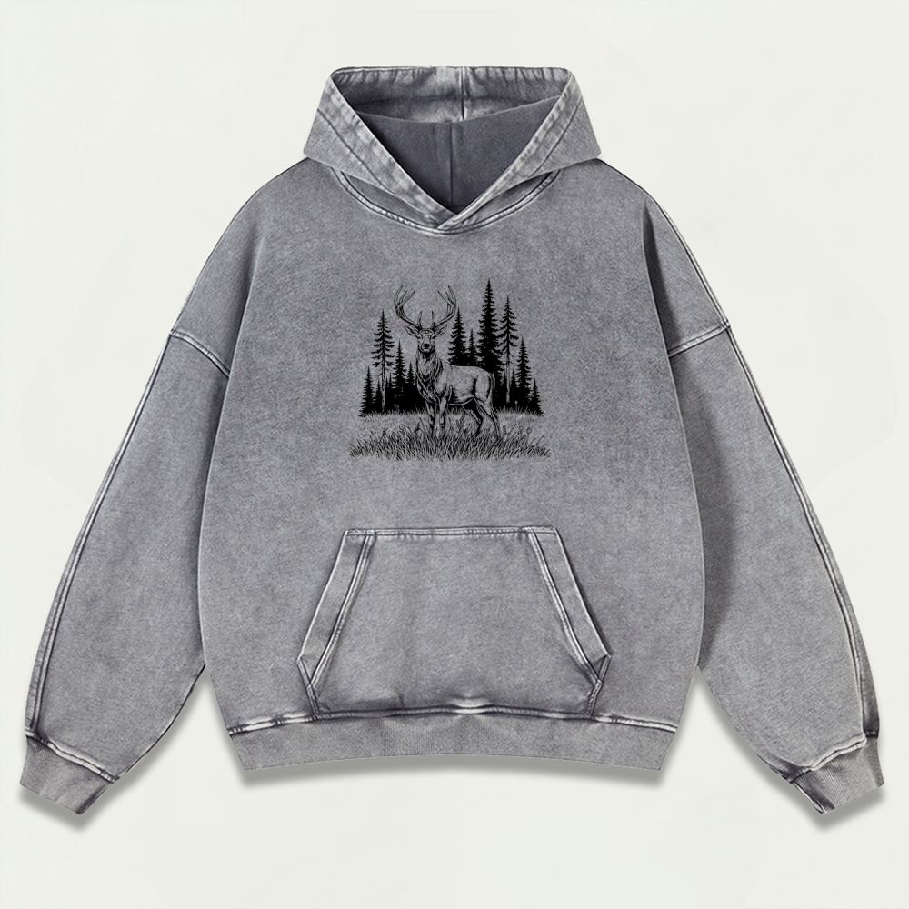 Elk In The Woods Vintage Premium Heavyweight Trail Hoodie-HikeVista