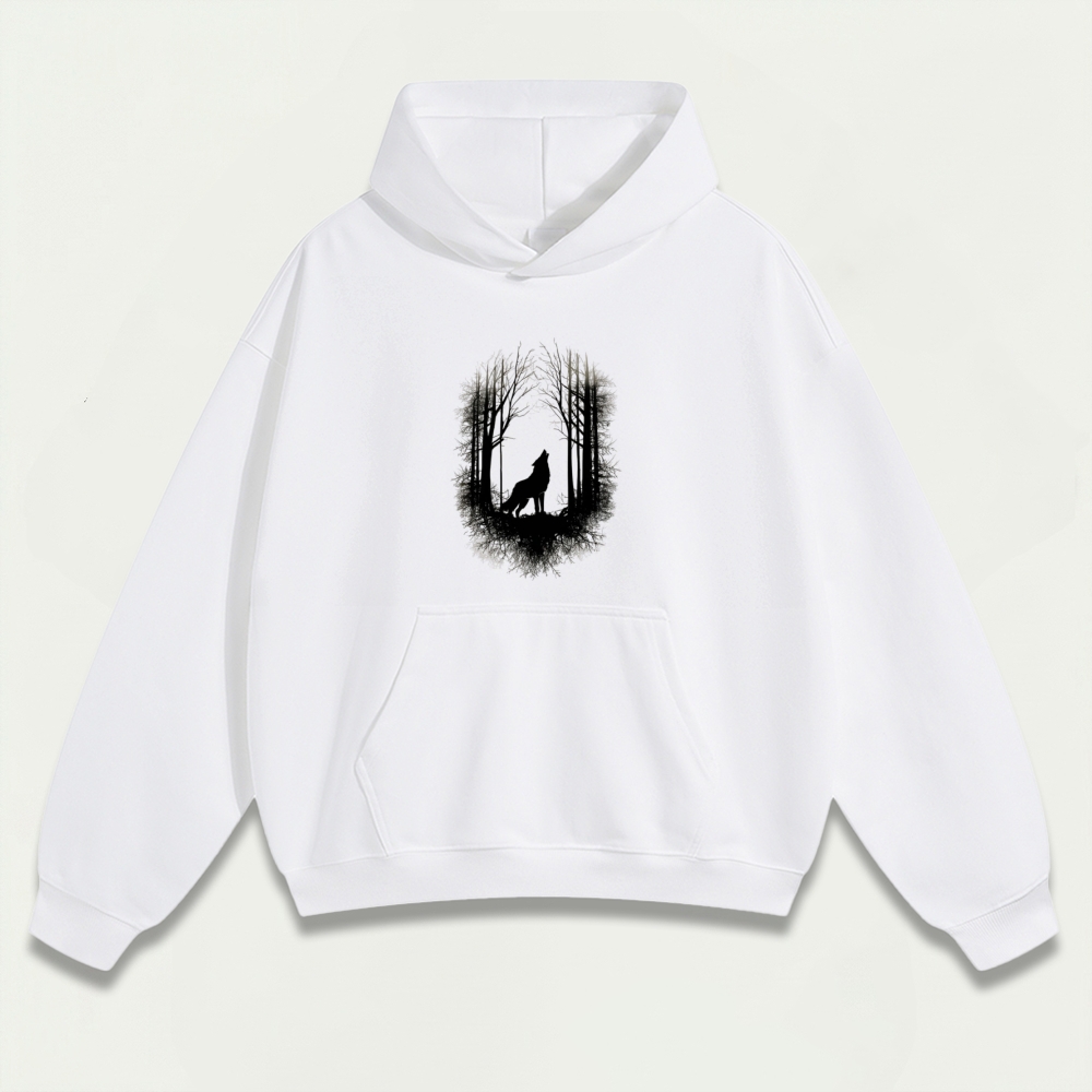 Wolf In The Woods Heavyweight Hiking Hoodie-HikeVista