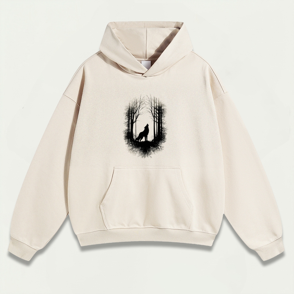 Wolf In The Woods Heavyweight Hiking Hoodie-HikeVista