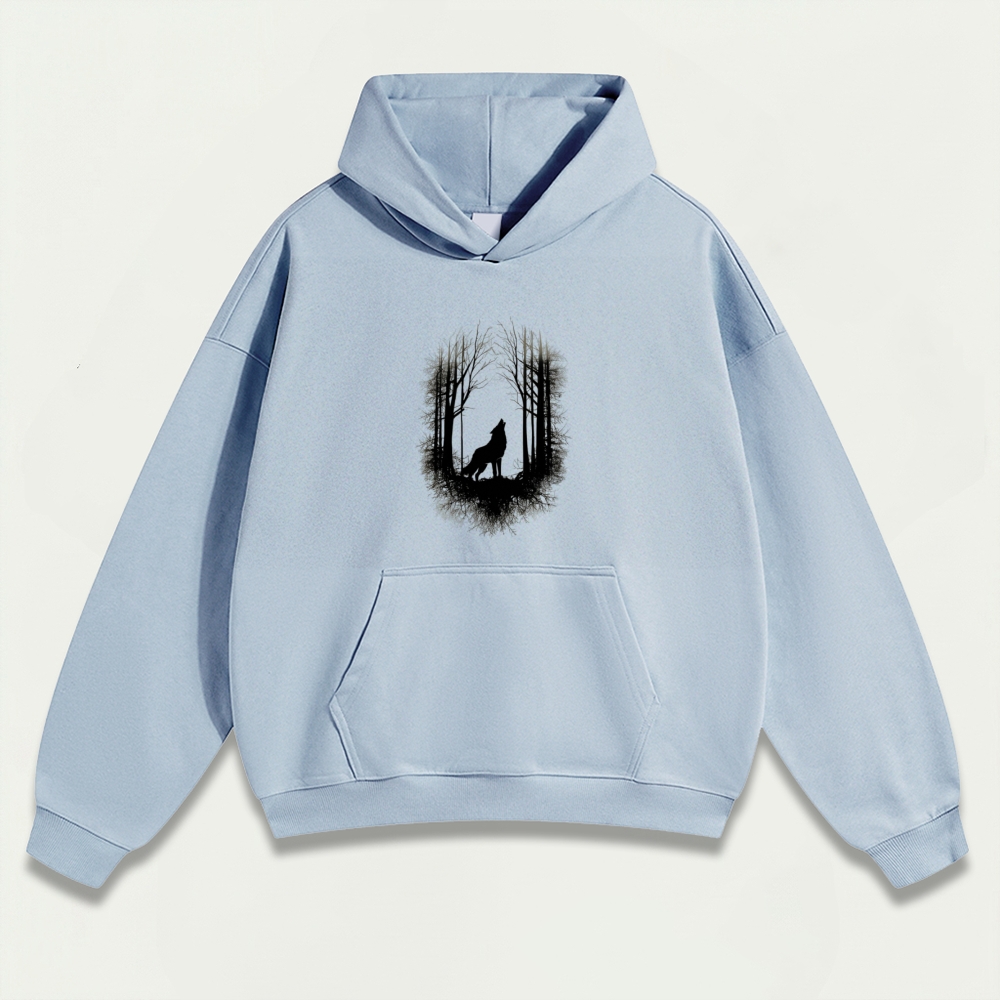 Wolf In The Woods Heavyweight Hiking Hoodie-HikeVista